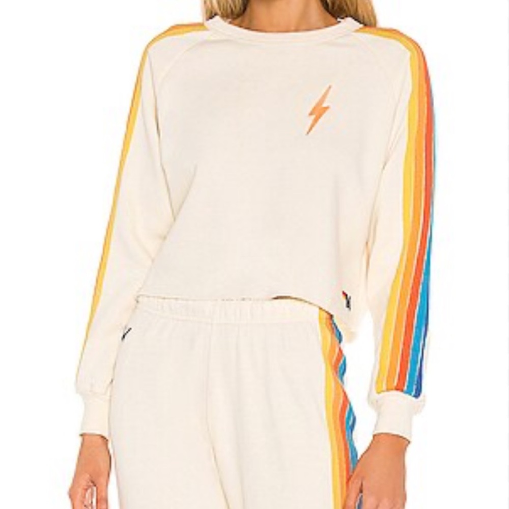 Aviator Nation Bolt Crop Sweatshirt in Vintage White & Orange